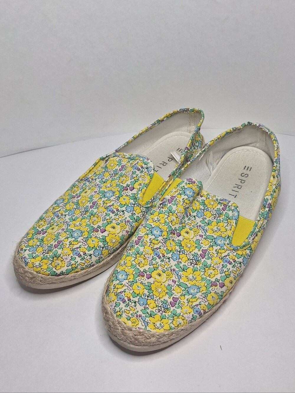 ESPRIT Emilia Espadrille Yellow Floral Slip On Loafer Flat Shoes Sz US 7.5 Boho